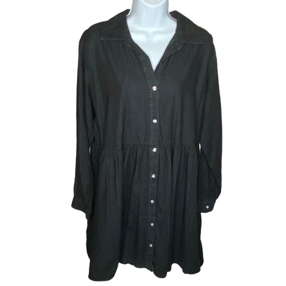 Mud Pie Womens Black Long Sleeves Button Front Selena Tiered Dress Size S/M - Picture 1 of 5